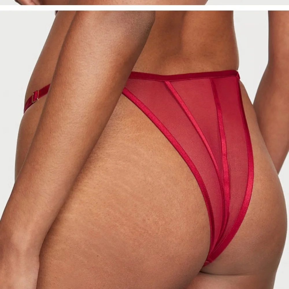 Victoria’s secret  very sexy Mesh &faux Leather panties women size XS/M red NWOT
